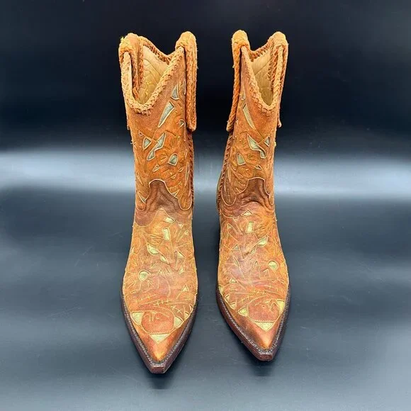 Old Gringo Wyoming Tooled Brown Leather Short Cowgirl Cowboy Western Boots 7.5 - Picture 2 of 16